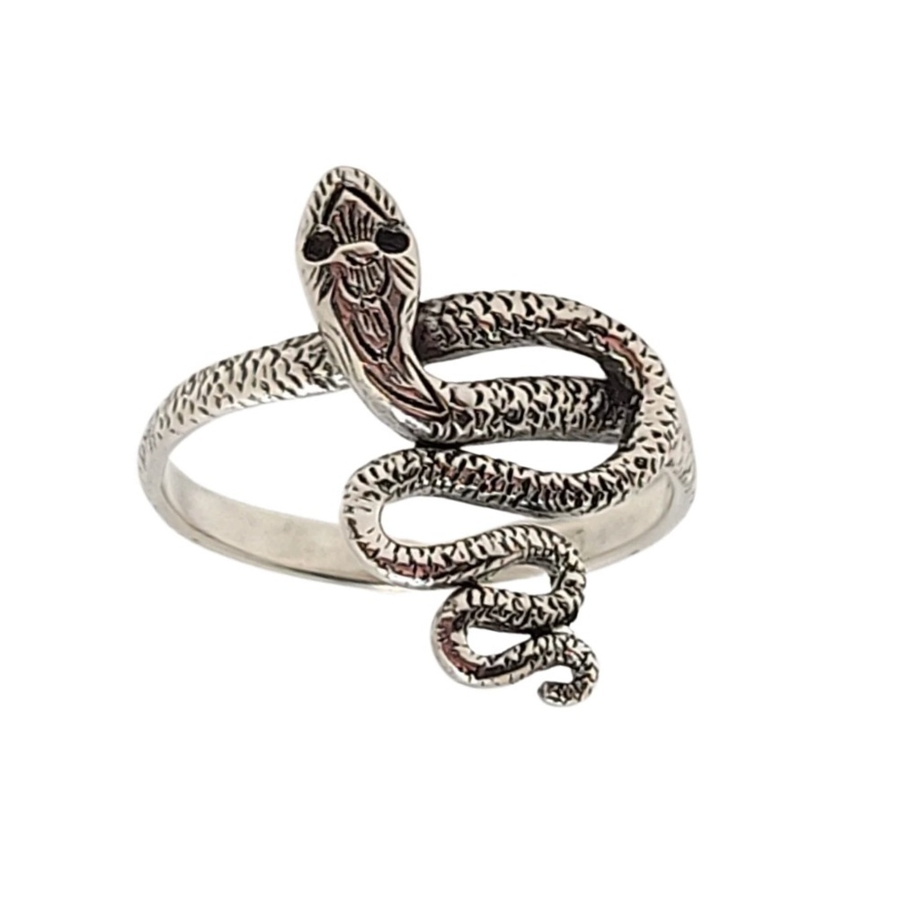 Sterling Silver Snake Ring – 18mm Cobra Design (size 8)